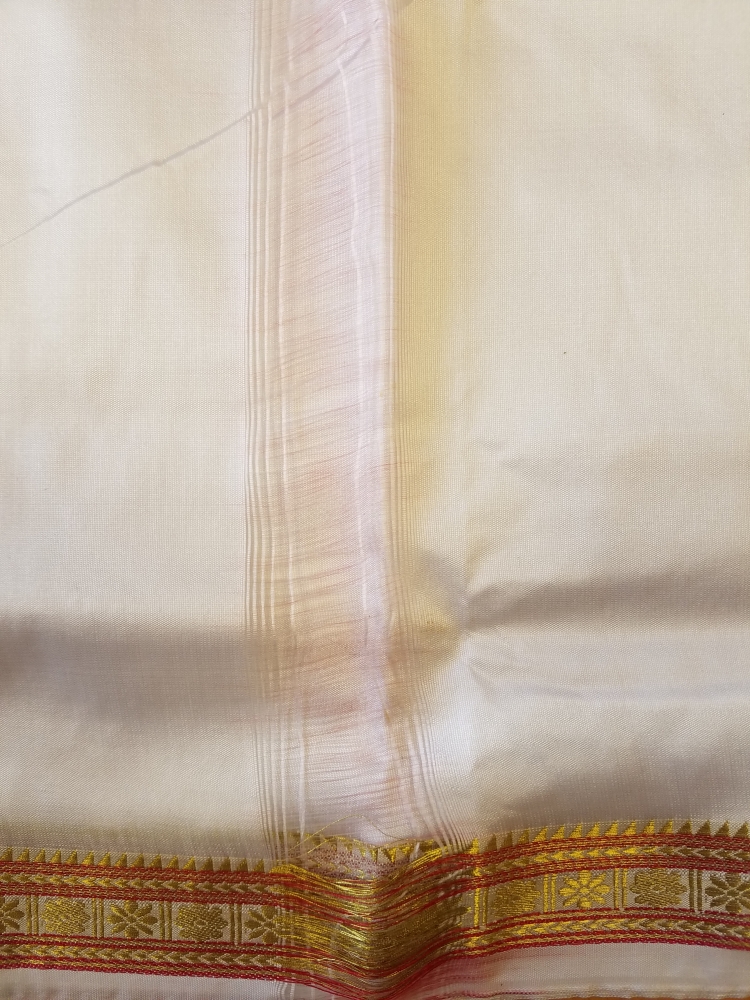 White Pattu w/ Golden Border Silk Men's Traditional Wedding Dhoti Kurta #43841 | Buy Men Dhoti 